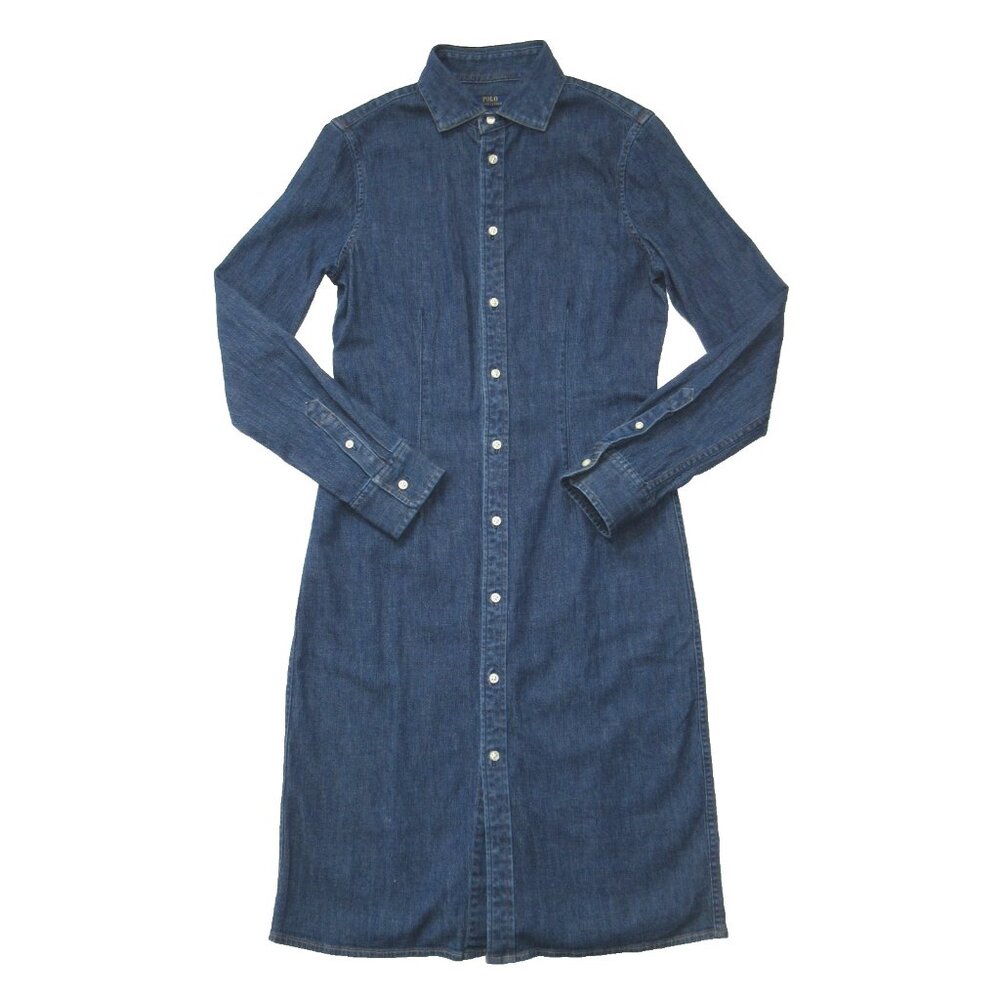 NWT Polo Ralph Lauren Stretch Denim Shirt Dress in Medium Indigo Blue 6 - Picture 3 of 6